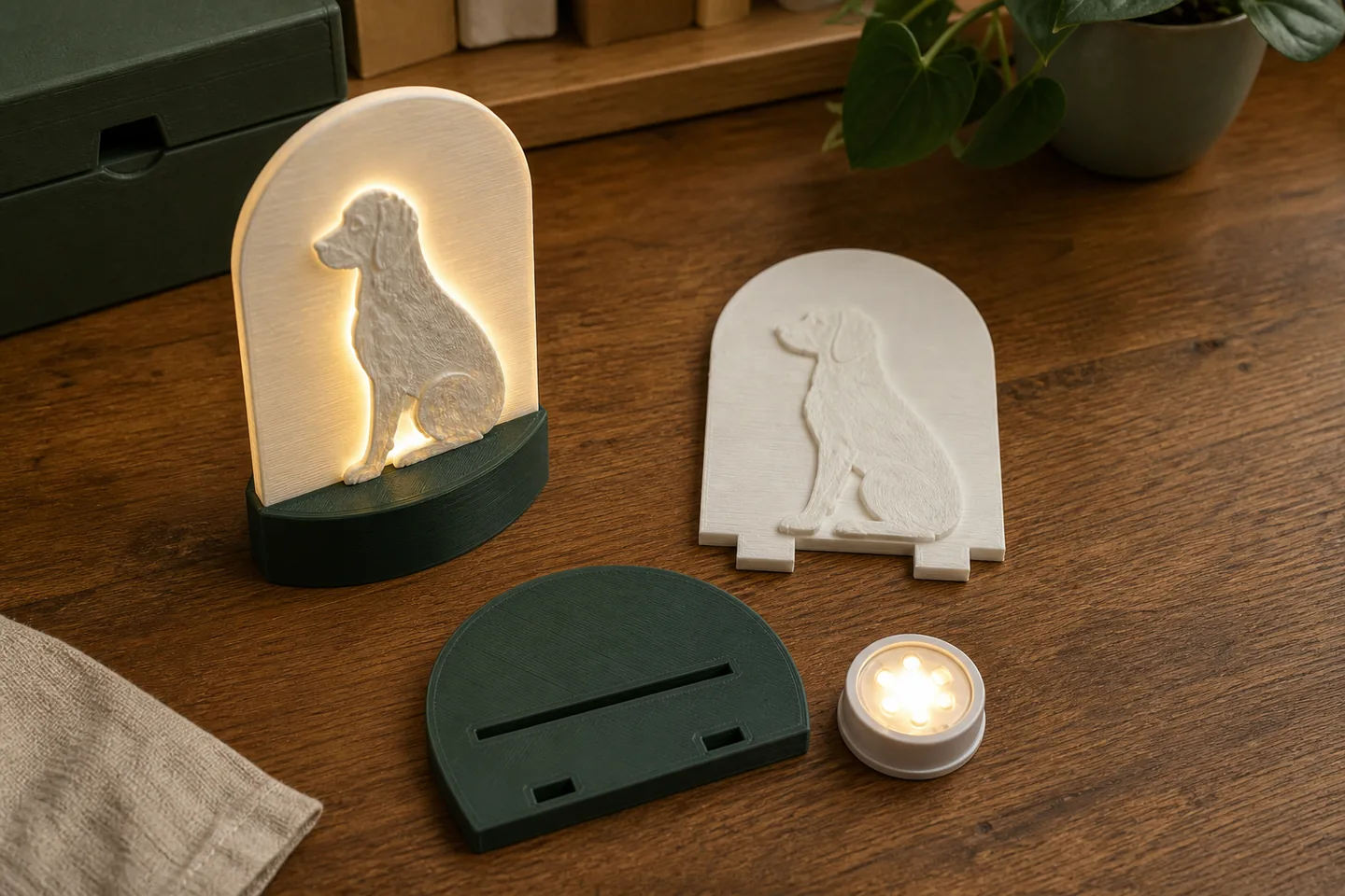 Erinnerungslampe mit separatem Relief, Sockel und LED-Einsatz
