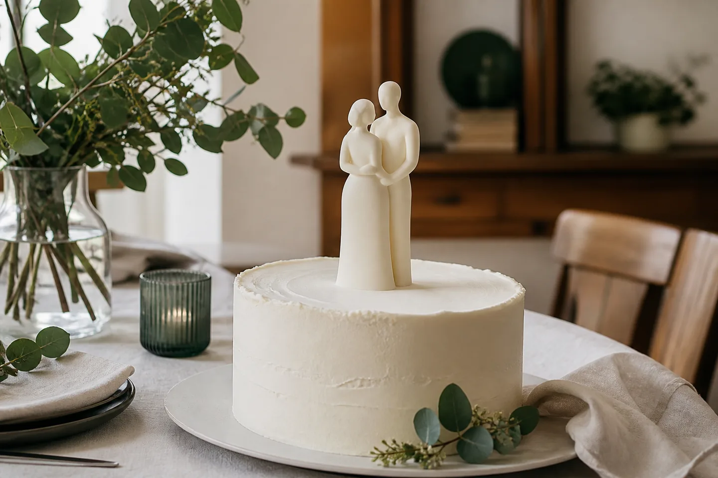 3D-gedruckter Cake Topper auf einer schlichten Hochzeitstorte