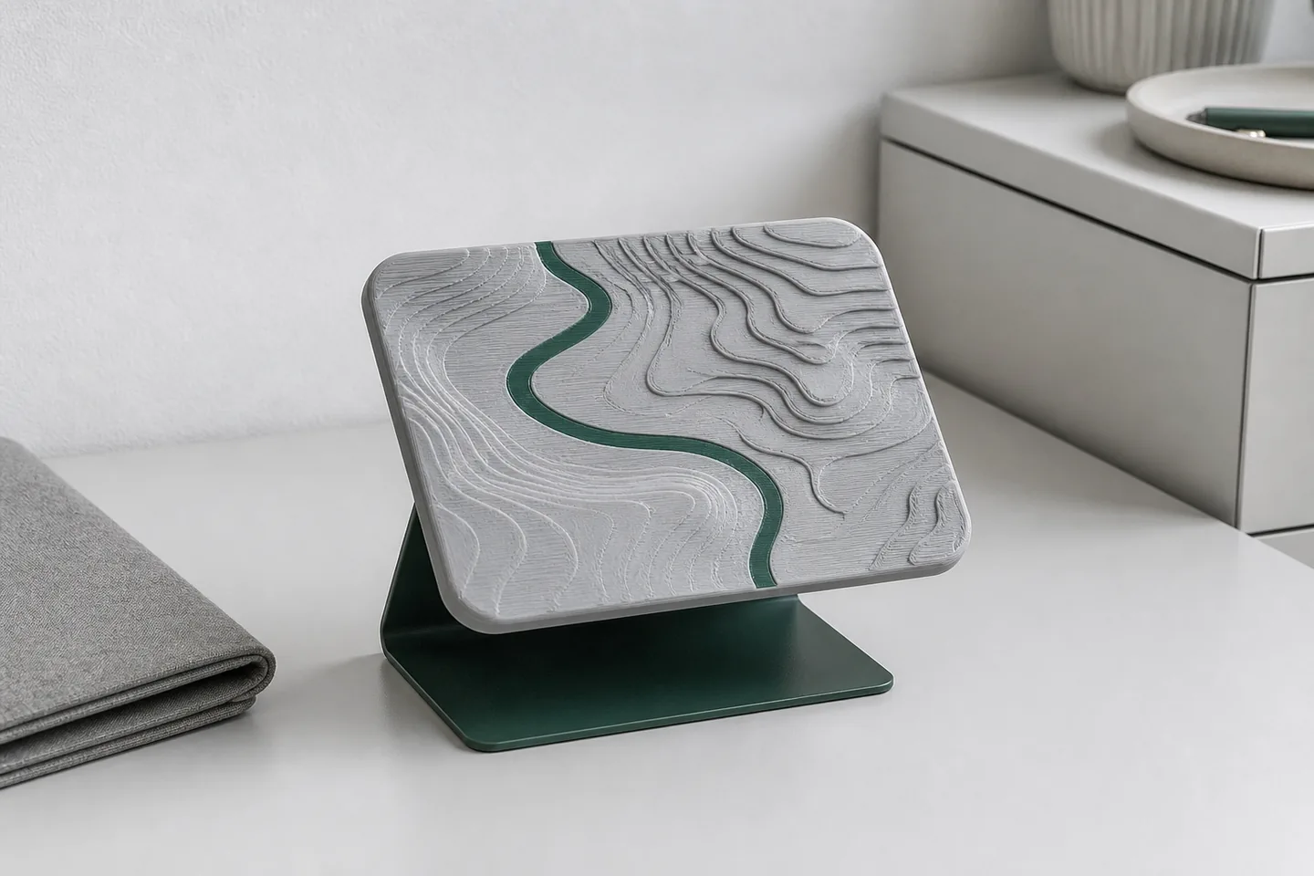 Alpines Ortsrelief auf einem Holzständer im Arbeitszimmer