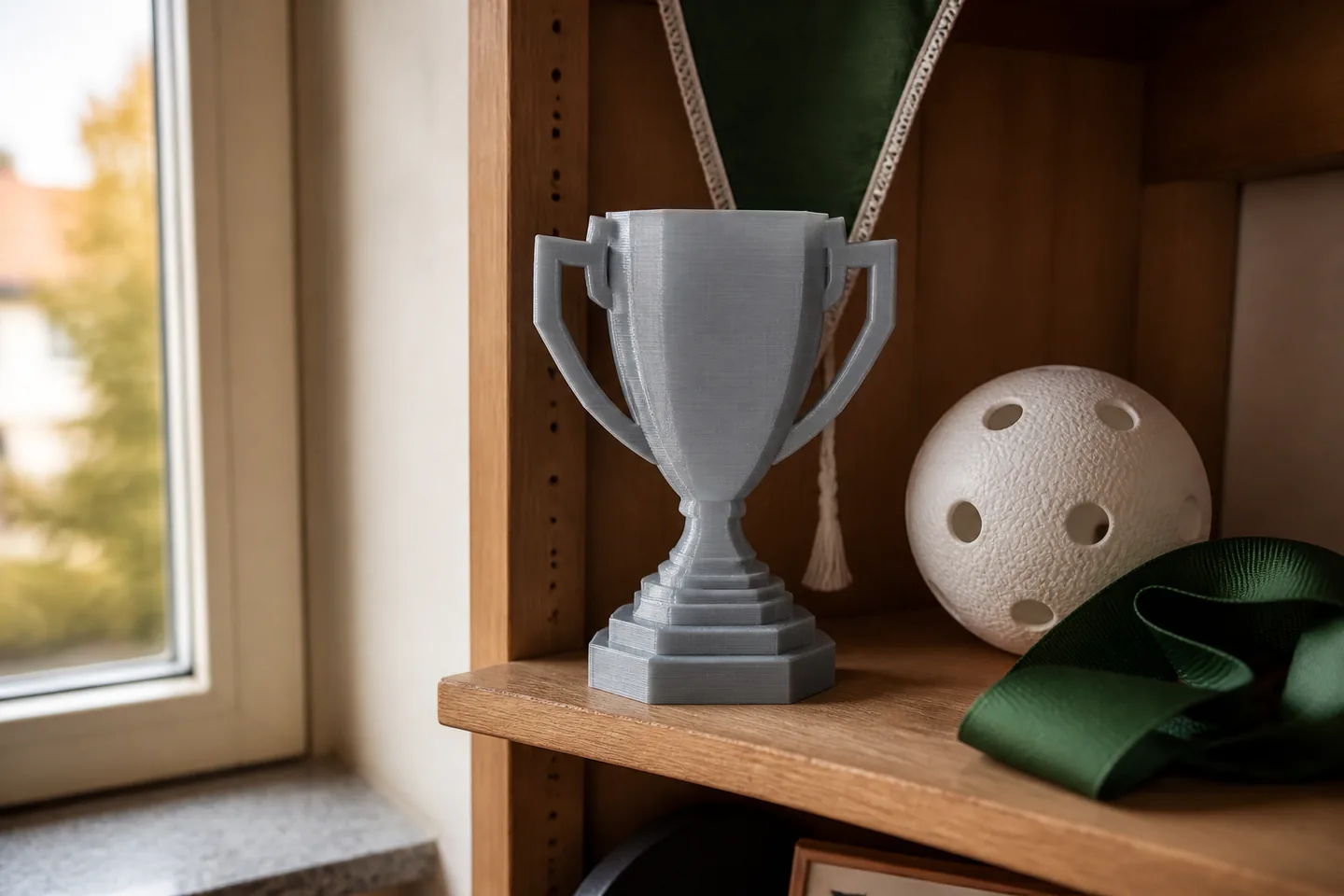 3D-gedruckter Pokal auf einem Vereinsregal