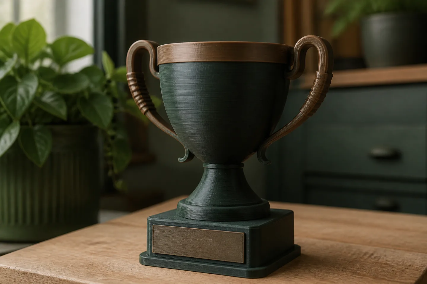 Detail eines stabil gedruckten Pokals mit sichtbaren Schichtlinien