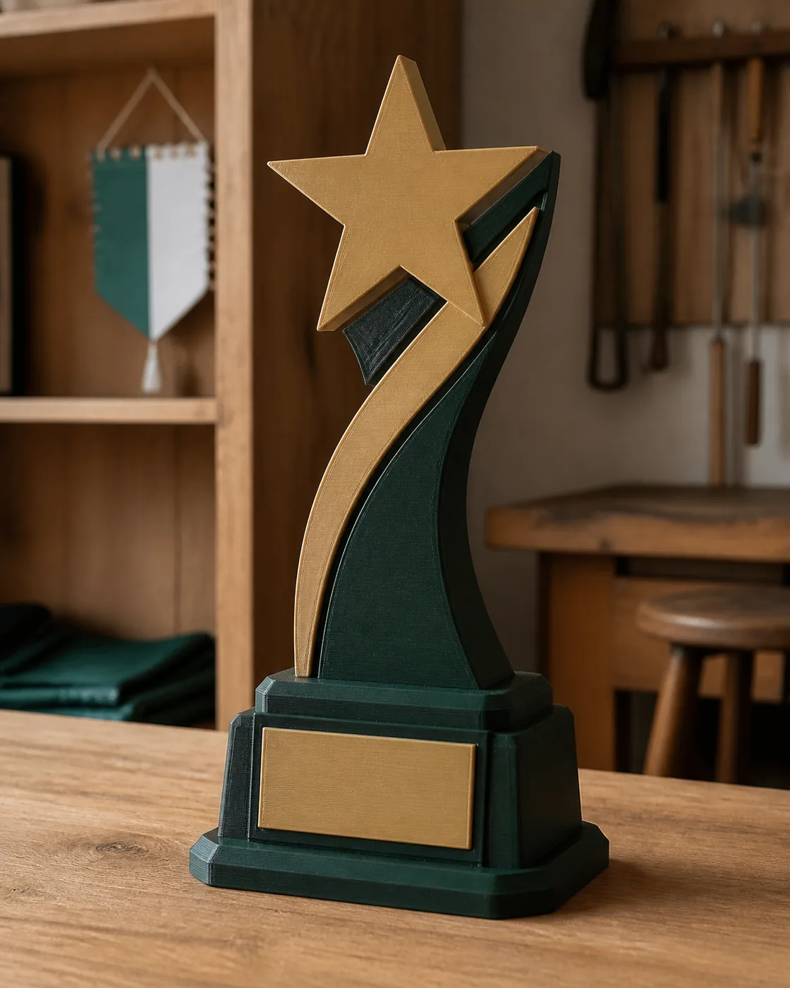 Personalisierbarer 3D-gedruckter Pokal in Grün und Bronze