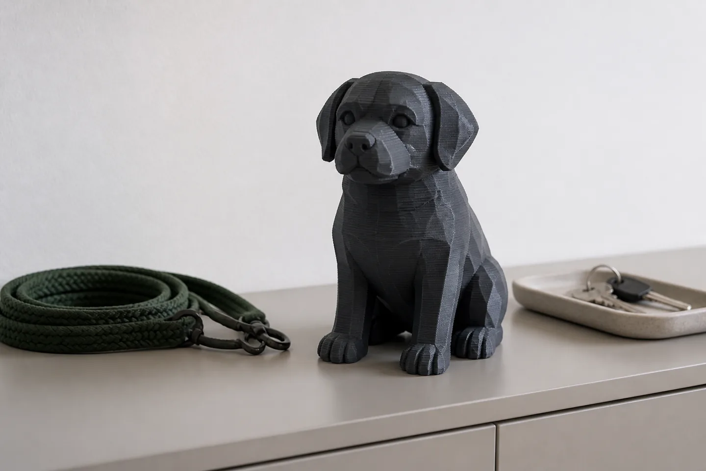 Personalisierte Tierfigur als Erinnerungsstück auf einem Regal