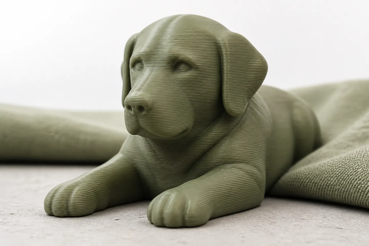 Detail einer 3D-gedruckten Hundefigur mit glaubwürdiger Fellstruktur