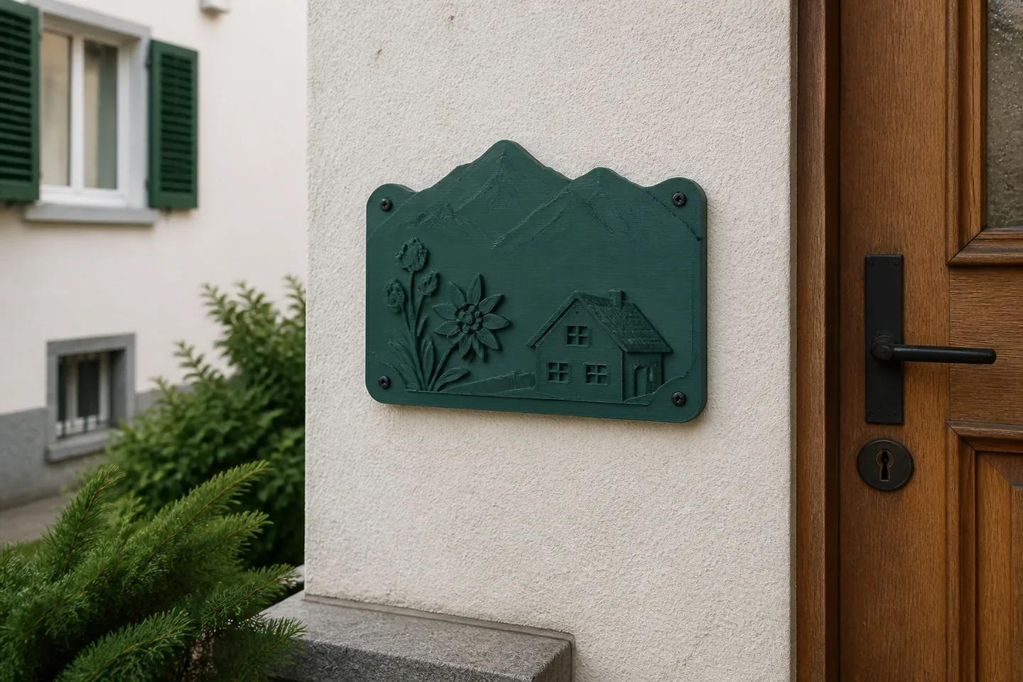 Dekoratives 3D-gedrucktes Schild an einer Wohnungstür