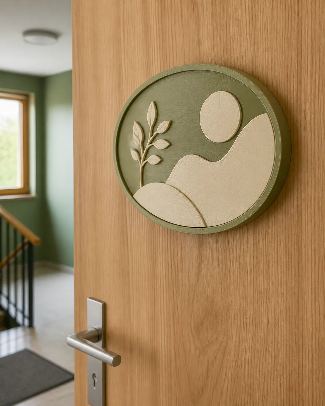 Mehrfarbiges 3D-gedrucktes Türschild mit Pflanzenmotiv
