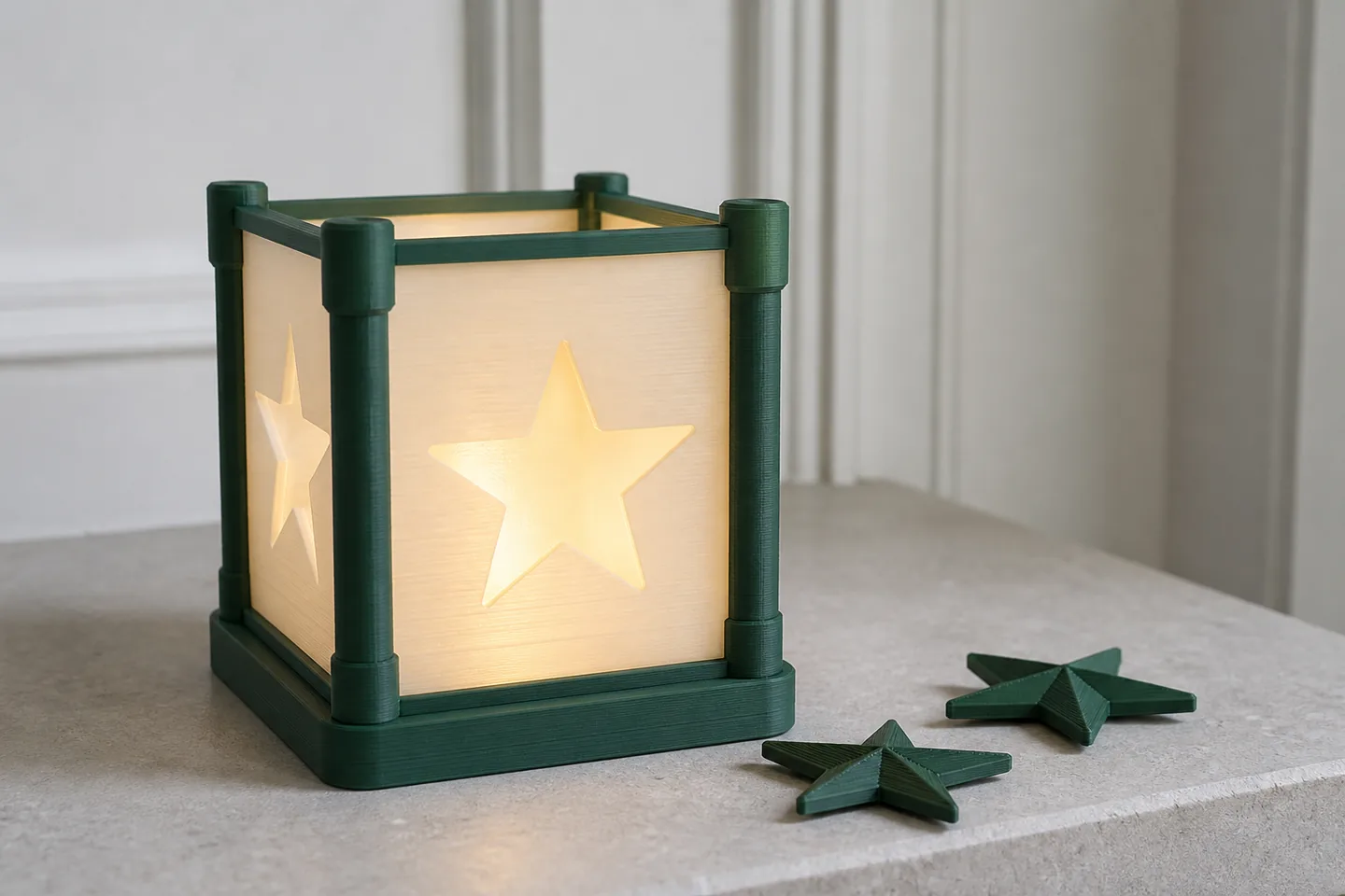 Dezente 3D-gedruckte Weihnachtsdekoration in einer Wohnstube