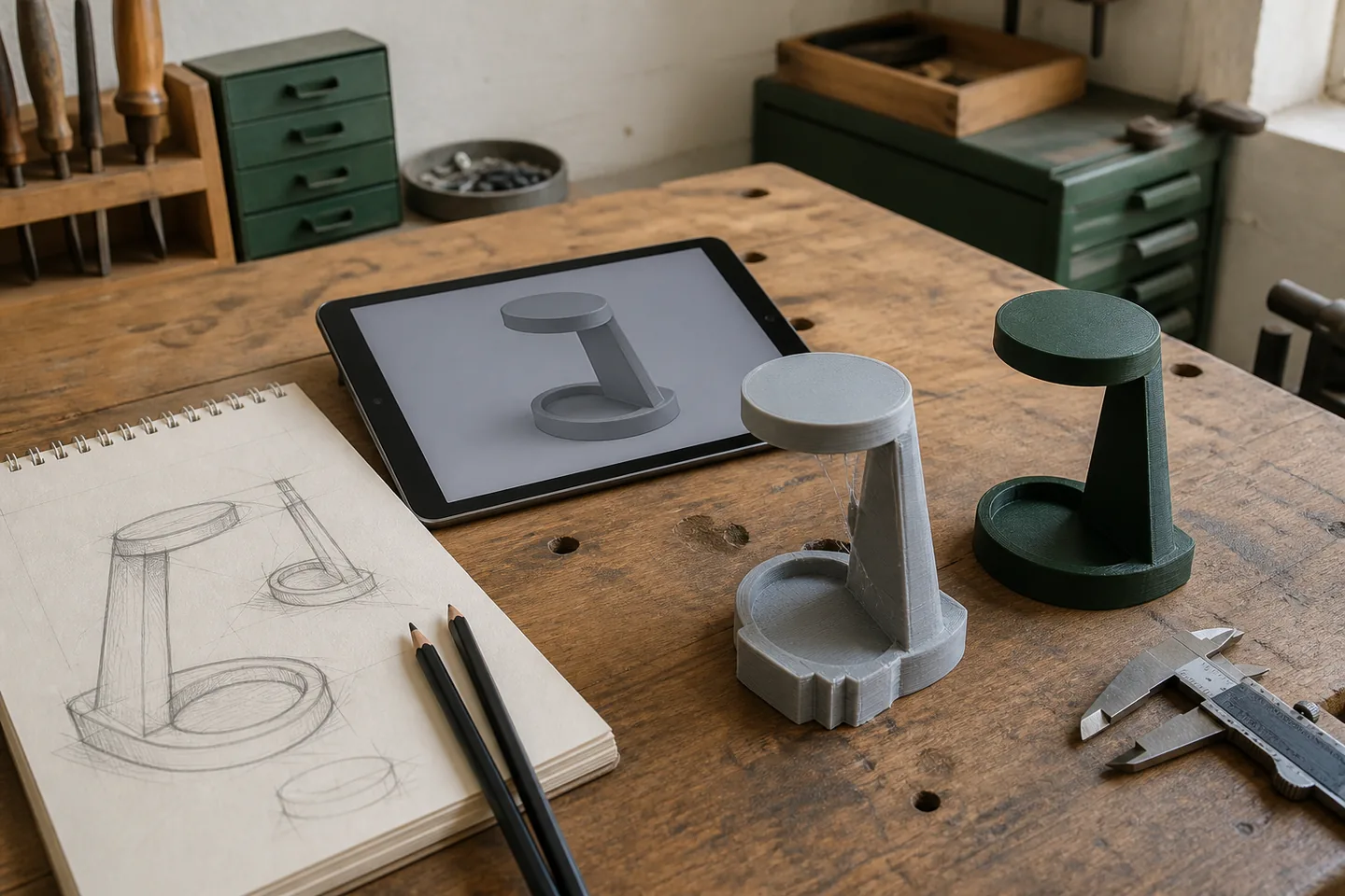 Individuelle 3D-Druckidee mit Modellen und Materialmustern