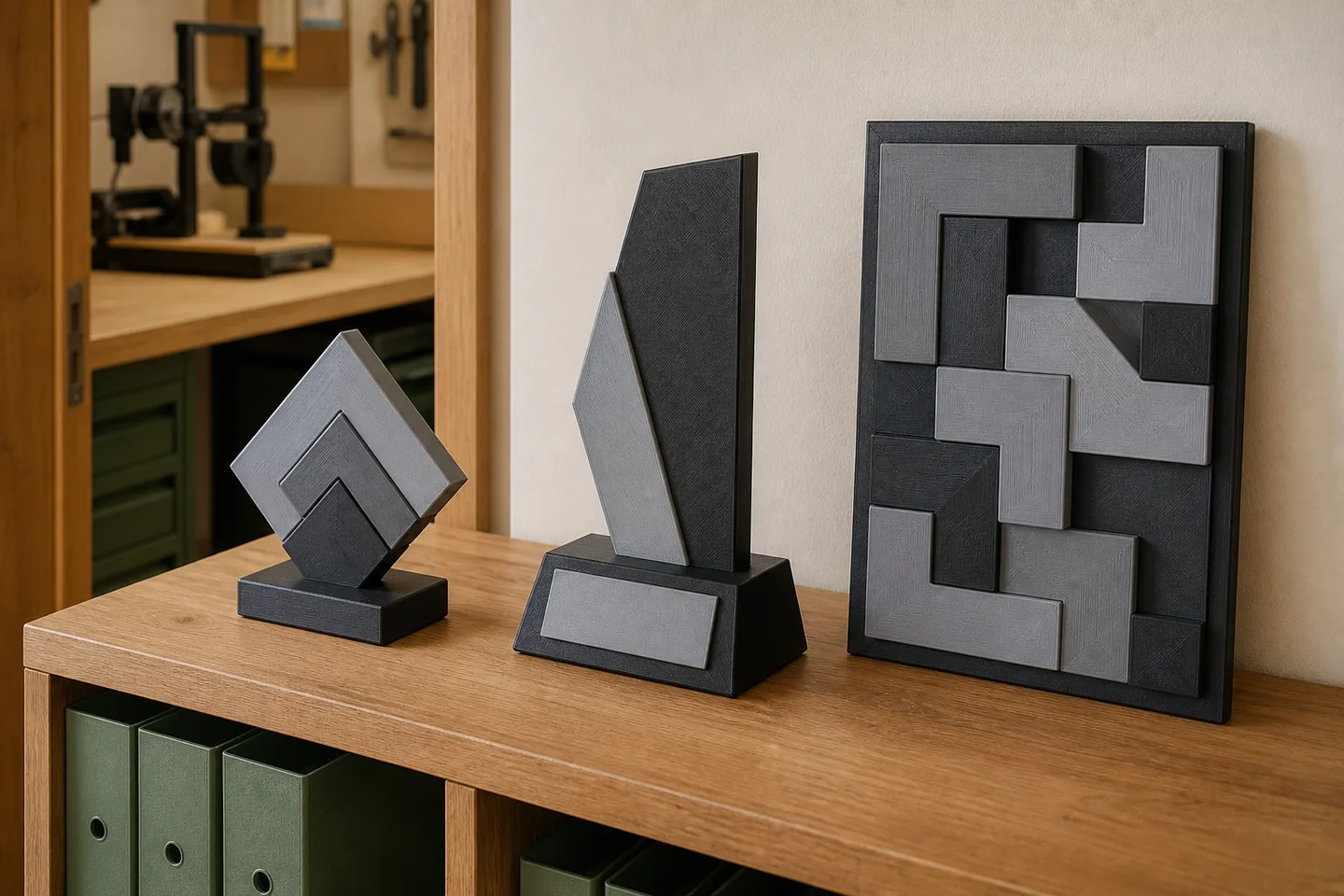 3D-gedruckter Pokal und abstraktes Firmenobjekt
